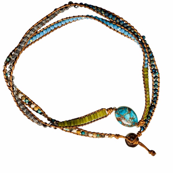 Artisan Turquoise, TigersEye & Amzonite Beaded Layering Necklace Lot of 2 Boho - Picture 4 of 6